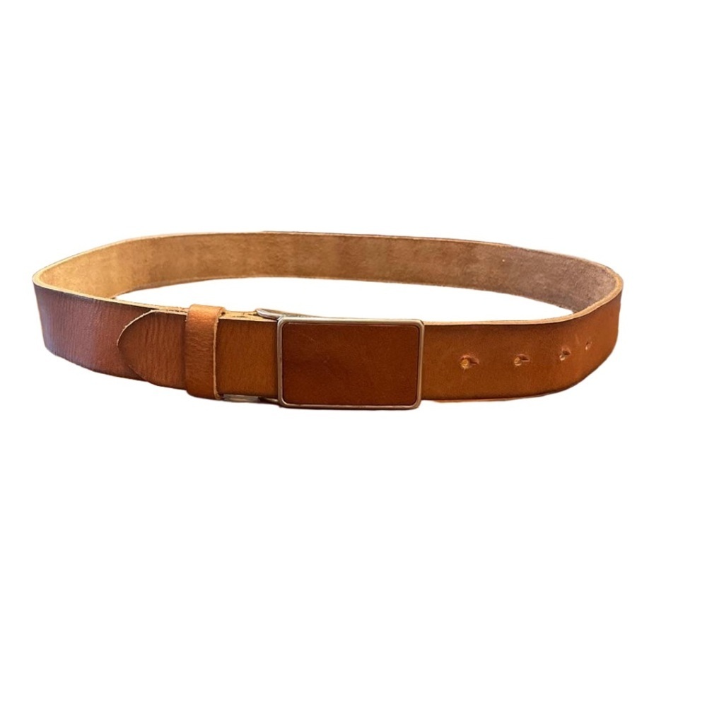 CALZA FINO brown leather belt with leather/surrounded in silver buckle. J